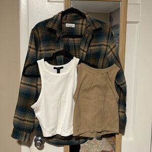 Free assembly size small cotton flannel with 2 crop tops great condition